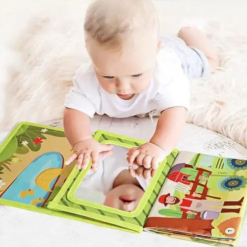 Produktbild: TK99SW Baby Spielzeug, Bauchlage Spielzeug Baby, Faltbarer Spiegel Spielzeug mit Knisterbuch, Geschenke für Jungen Mädchen (Grüner)