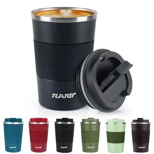 Produktbild: Tlater Kaffeebecher to Go, 13oz/380ml Thermobecher Kaffee to Go mit Deckel - Coffee to Go Becher - Doppelwandiger Vakuum-Edelstahl Kaffeebecher Thermo für Heiß- und Kaltgetränke, Kaffeewasser und Tee