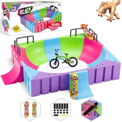 Produktbild: Tlater Mini Finger Skateboard Park Kits, 12-in-1 Finger Skateboard Ramp Set mit 12 Rampen, 2 Fingerboards, 1 Finger Bike, DIY Fingerspielzeug Lernspielzeug Geschenke für Kinder
