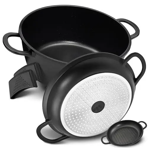 Produktbild: TLESS® 2in1 Aluguss Bräter mit Deckel backofengeeignet | Schmorpfanne & Schmortopf oder als Bratentopf für Induktion | sehr leicht & widerstandsfähig | Ø 28 cm 6 Liter schwarz