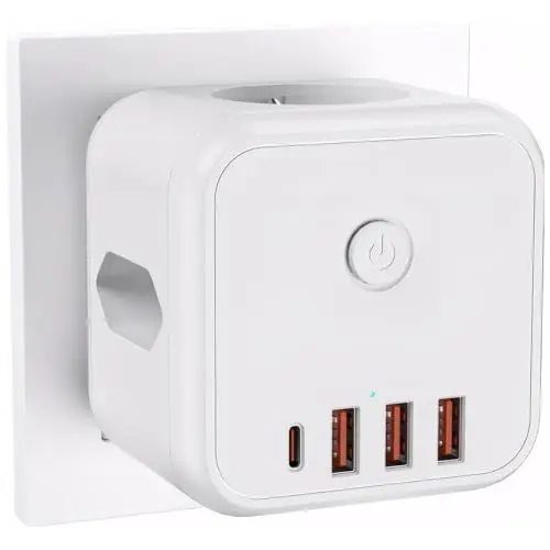 Produktbild: tlidfgeo Steckdosenwürfel Ohne Kabel, Mehrfachsteckdose,Steckdosenadapter mit 4 USB 3 Steckdosen, Verteilersteckdose für Steckdose - 4000W Cube Steckdosenleiste für Zuhause Büro, Weiß