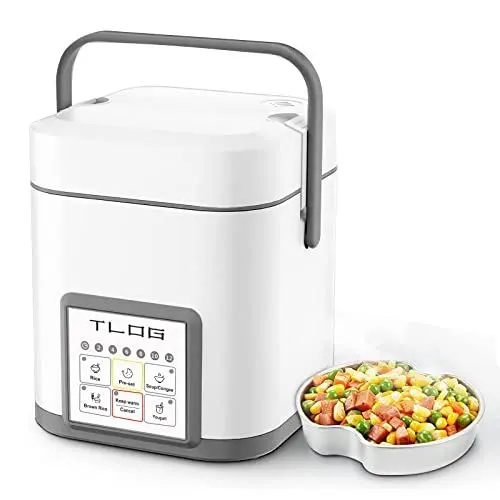 Produktbild: TLOG Mini-Reiskocher 1,2L (2,5 Tassen ungekocht) mit Keramikbeschichtung & Dampfgarer, Kompakt für 1–3 Personen, BPA-frei, Ideal für Reis, Getreide, Haferflocken & Reisen