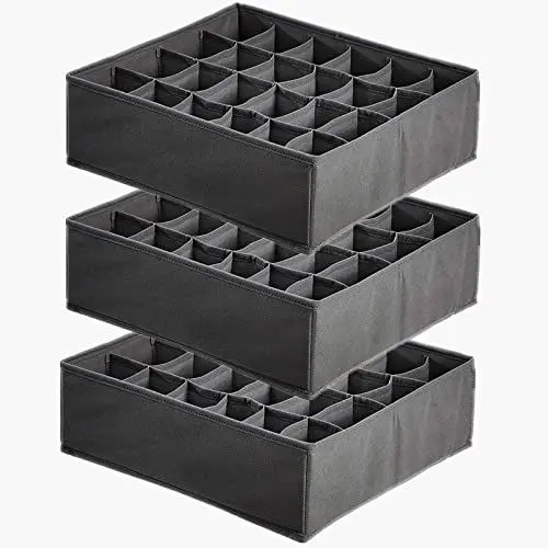 Produktbild: TLOXO Aufbewahrungsboxen für Socken und Kleine Zubehörteile,24 Zellen Faltbare Boxen Kleiderschrank und Schubladen Ordnungssystem zum Aufbewahren (Dunkelgrau)