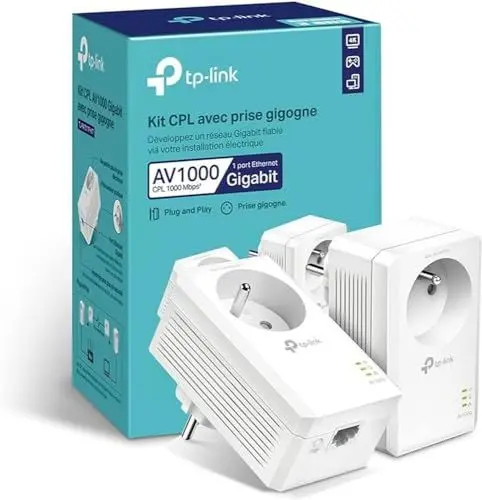 Produktbild: TP-Link CPL 1000 Mbps, 1 Gigabit-Port und integrierte Steckdose, 2 Stück CPL – ideal für den Genuss des Multi-TV-Services zu Hause, kompatibel mit Allen Boxen, TL-PA7017P KIT (FR)