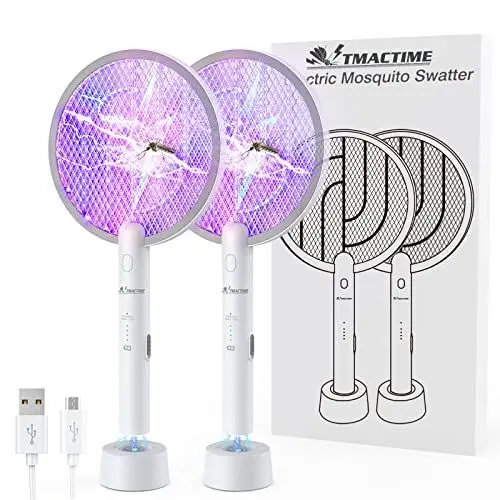 Produktbild: TMACTIME Elektrischer Mückenschläger, 4000 V, wiederaufladbar über USB, LED-Beleuchtung mit Akku, geeignet für Haus, Schlafzimmer, Küche, Balkon, 2 Stück