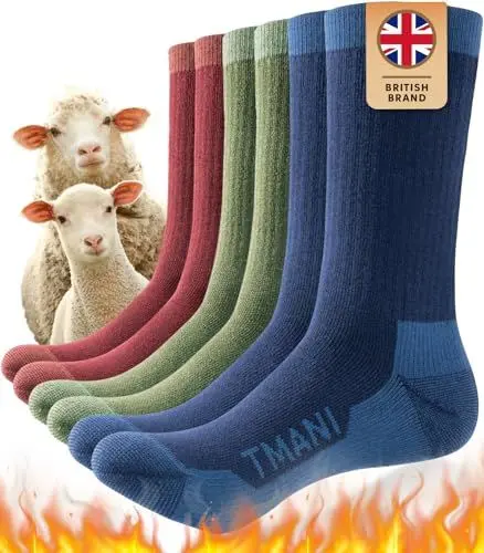 Produktbild: Tmani Merino Socken Herren Damen Thermosocken Wandersocken Outdoor & Trekking-Socken, Anti-Blasen, Gepolstert Arbeitssocken Wintersocken