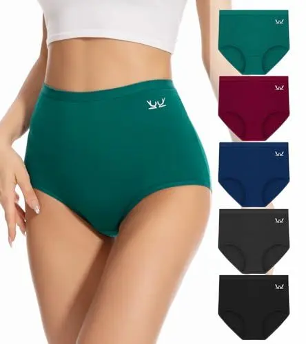 Produktbild: Tmani Unterhosen Damen Baumwolle Unterwäsche Frauen Hoch Taille Slips Langstapeliger Gekämmter Baumwolle Hoher Taillenslip für Frauen 5er Pack