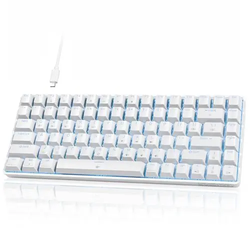 Produktbild: TMKB T84SE Gaming Tastatur, QWERTY US Layout, 84 Tasten Mechanische Tastatur mit Blaue LED, N-Key Rollover Red Switch Keyboard für PC Windows/Mac OS, Weiß