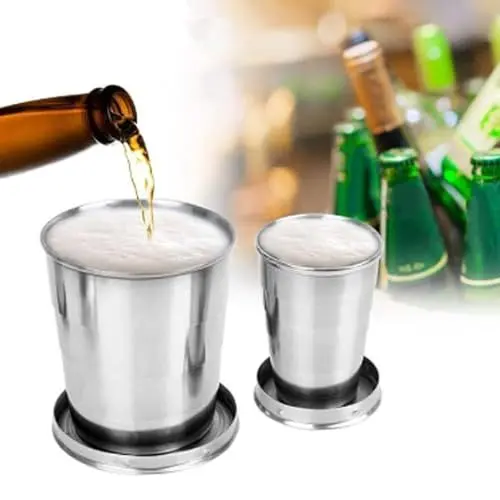 Produktbild: Tnfeeon Faltbare Campingbecher und -becher, Topf, 201 Edelstahl, Outdoor-Kochgeschirr-Set mit Belüftetem Deckel, Schlüsselanhänger, Ultra-tragbar, Ideal für Camping, Picknick, Wandern,