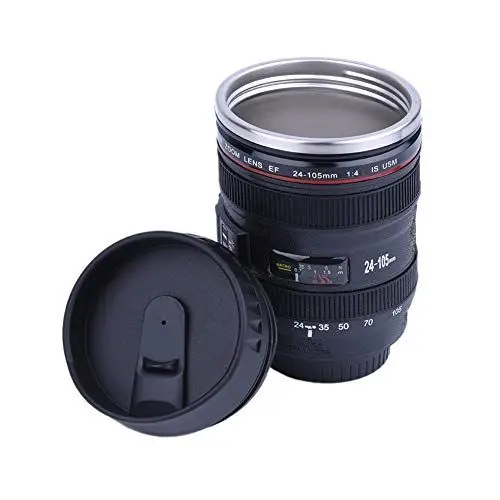 Produktbild: Tnfeeon Kameralinsen-Kaffeetasse, Linsenbecher, Auslaufsicherer Reisebecher, Tee-Wasserflasche mit Deckel und Löffel(Five Dynasties-(Schwarz))