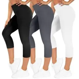 Produktbild: TNNZEET 3er Pack Capri Leggings Damen 3/4 für Sport, 7/8 Leggins High Waist Hose Sporthose für Gym Yoga(Schwarz/Dunkelgrau/Weiß,L-XL)