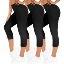 Produktbild: TNNZEET 3er Pack Capri Leggings Damen 3/4 für Sport, 7/8 Leggins High Waist Hose Sporthose für Gym Yoga(Schwarz/Schwarz/Schwarz,S-M)
