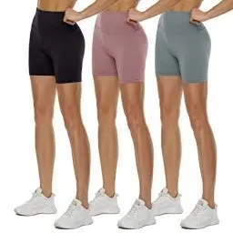 Produktbild: TNNZEET 3er Pack Radlerhose Damen High Waist Sommer Shorts Blickdicht Kurze Sporthose Leggings Hotpants Unter Kleider für Sport Yoga(Hellgrau/Hautfarbe/Schwarz, S-M)