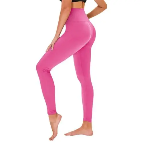 Produktbild: TNNZEET High Waist Leggings Damen Elastische Leggins Weiche Sporthose für Sport Gym,Kräftiges Rosa,2XL