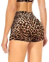 Produktbild: TNNZEET Radlerhose Damen Hohe Taille Shorts Bauchweg Hotpants Kurze Sporthose Leggings Boxershorts für Yoga Gym (Leopard,S-M)