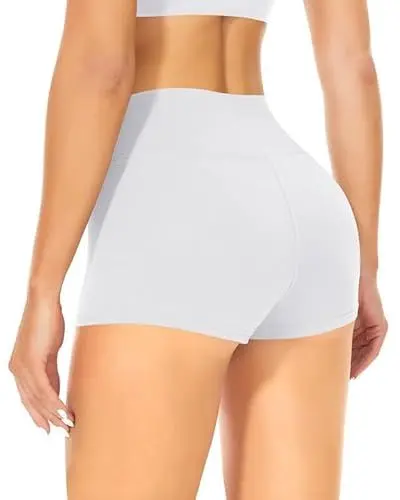 Produktbild: TNNZEET Radlerhose Damen Hohe Taille Shorts Bauchweg Hotpants Kurze Sporthose Leggings Boxershorts für Yoga Gym (Weiß,XS)