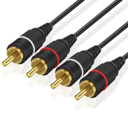 Produktbild: TNP 2RCA-Stereo-Audiokabel Doppel-Cinch-Stecker M/M 2-Kanal (rechts und Links) Vergoldete, doppelt abgeschirmte Cinch-zu-Cinch-Stecker, Schwarz, 4,5 m
