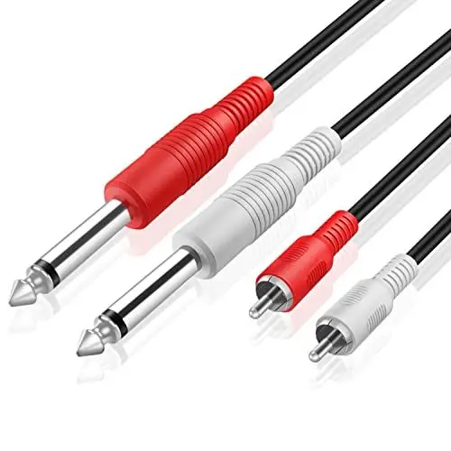 Produktbild: TNP 6,3 mm Klinke auf Cinch Kabel, Cinch-Audiokabel - 1m, 2X 6,3mm TS-Stecker auf 2X RCA-Stecker, Vergoldete Adapterkabel, Mono Klinkenkabel, für Amp, Mixer, Lautsprecher und Stereo-Phono System