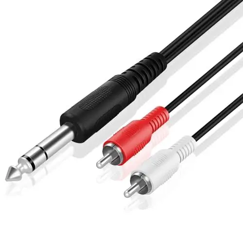 Produktbild: TNP 6,3 mm Klinke auf Cinch Kabel, Cinch-Audiokabel - 2m, Klinkenkabel, Klinkenstecker auf 2 x Cinch-Stecker für Amp, Mixer, Loutsprecher und Stereo System, Dual-RCA Kabel, Y Splitte Adapterkabel