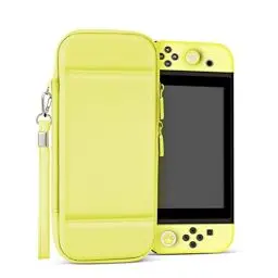Produktbild: TNP Hartschalen Tragetasche für Nintendo Switch/Switch OLED Konsole Joy-Con, Ultra-dünne Stoßfeste Tasche mit Joystick Kappen Daumengriffkappen, Armband, Schutzhülle für 10 Spielkarten, Gelb