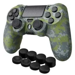 Produktbild: TNP PS4 Controller Hülle, PS4 Controller Grip Case für Sony Playstation 4 Wireless Controller, aus Silikon und Gummi, Spielzubehör mit rutschfeste Kappen für PS4 Thumbsticks, Camo Mosaik Grün
