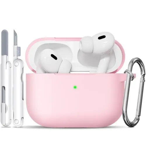 Produktbild: TNSNK Hülle für AirPods Pro 2/1. Gen with Cleaner Kit, Silikon Protection Case for Apple Airpods Pro 2019 (2023 USB-C/Lightning Cable) with Keychain (Support Wireless Charging)-Light Pink 1