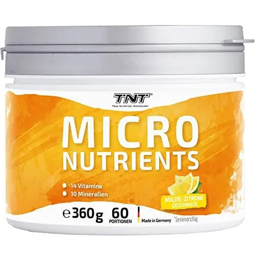 Produktbild: TNT Multivitamin Pulver mit 24 Vitaminen & Mineralien (360g) • Vitamin Komplex mit Grüntee Extrakt, Spirulina & Coenzym Q10 • Micronutrients (Mild Lemon)