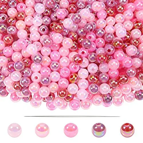 Produktbild: TOAOB 1000 Stück Bastelperlen Rosa Serie 6 mm Acrylperlen mit Loch Runde Perlen zum Auffädeln für DIY Schmuckherstellung Armbänder Halsketten Kleidung Basteln