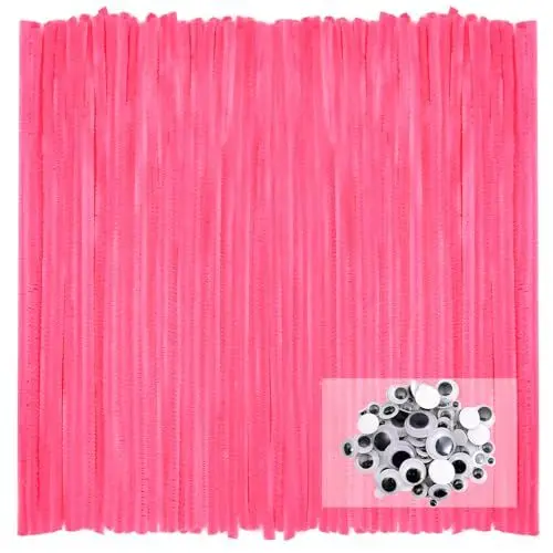 Produktbild: TOAOB Pfeifenreiniger Fluoreszierendes Rosa zum Basteln 100 Stück Chenilledraht Pfeifenputzer Lang 30 cm X 6mm Pipe Cleaner Basteln mit Selbstklebende Wackelaugen für DIY Handwerk Dekorationen
