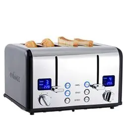 Produktbild: Toaster 4 Scheiben, CUSIMAX Toaster Edelstahl mit LED-Anzeige, 4 extra breite schlitze toaster schwarz, 2 individuelle Bedienfelder mit 6 Bräunungsstufen, Abbrechen, Aufwärmen & Auftauen Funktion