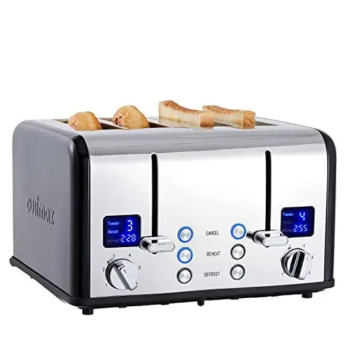 Produktbild: Toaster 4 Scheiben, CUSIMAX Toaster Edelstahl mit LED-Anzeige, 4 extra breite schlitze toaster schwarz, 2 individuelle Bedienfelder mit 6 Bräunungsstufen, Abbrechen, Aufwärmen & Auftauen Funktion