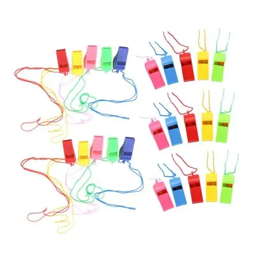 Produktbild: TOBBOMEY 100st Bunte Pfeife Kindergebläse Party-Horn Blow Outs Pfeifen Schiedsrichter Pfeifen Notpfeife Trainingspfeife Lustiges Pfeifenspielzeug Krachmacher-Spielzeug Wanderpfeife Plastik