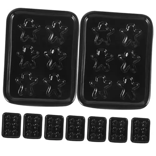 Produktbild: TOBBOMEY 12st Mini-backformen Küchenzubehör Für Kinder Puppenhaus Küche Spielzeug Küche Spielset Spielküche Mikroküchen-backblech Spielzeugküche Kinderküche Werkzeug Harz Black