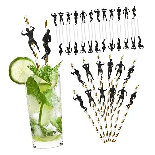 Produktbild: TOBBOMEY 1satz Drinking Mit Fitness- Goldene Papierstrohhalme Goldene Cupcake Toppers Für Junggesellenabschiede Sport-events Kreative Partydekorationen
