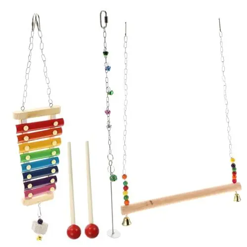 Produktbild: TOBBOMEY 3st Papagei Kauspielzeug Papageienspielzeug Zum Aufhängen Papageien-xylophon Hühnerfutter Vogelschaukel -Huhn-Spielzeug Hängende Glockenvögel Papageienbissspielzeug Hölzern