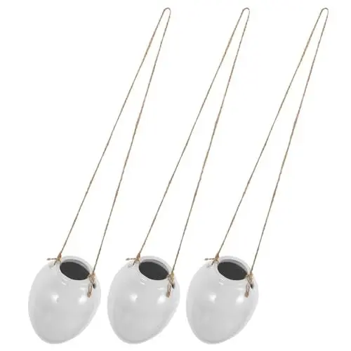 Produktbild: TOBBOMEY 3stücke Teiliges Keramik-hängeblumentopf Jute-Seil Für Sukkulenten Und Kleine Pflanzen Zur Dekoration Innenräumen Platzsparend Und Tierfreundlich