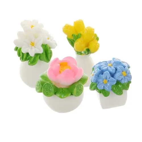 Produktbild: TOBBOMEY 4stücke Miniaturisierte Blumen-Bonsai-Dekoration Teiliges Aus Künstlichen Topfpflanzen Für Puppenhaus Und Miniaturgärten Für Kreative Deko-Arrangements Fotodeko