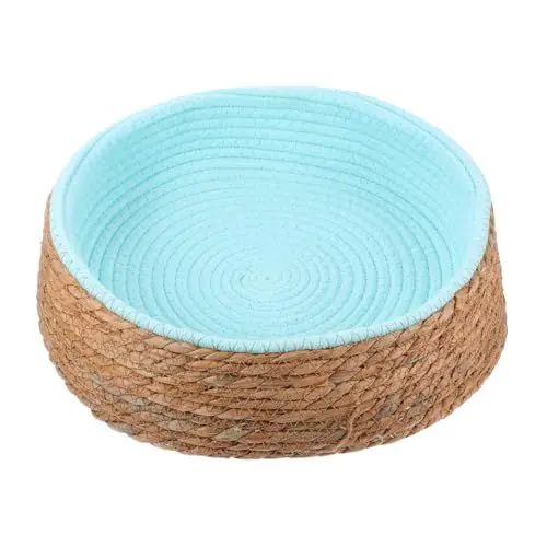 Produktbild: TOBBOMEY Woven Wicker Katzenbett Für Hunde Runde Natürliche Schlafmatte Aus Weide Atmungsaktiv Strapazierfähig Für Kleine Haustiere Haustierbett