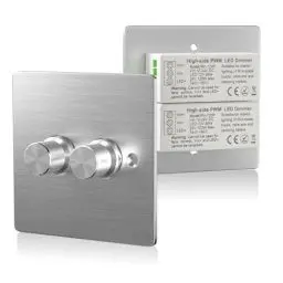 Produktbild: TobeBright 12V dimmer schalter DC12V-24V RV Doppeldimmer 120W 5A PWM Dimmerschalter 2Gang Drehbar Lichtschalter Dimmbar für 12V LED-Leuchten im Wohnmobil/Wohnwagen/Campervan/Boot/LKW-Silber