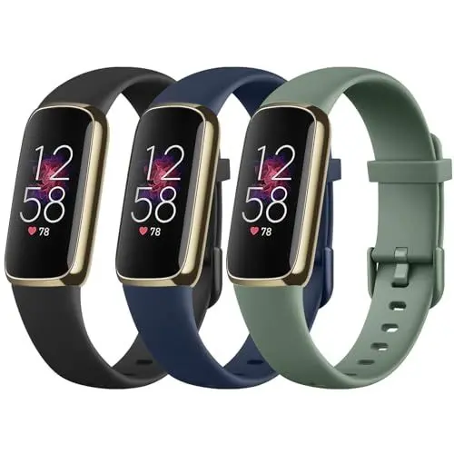 Produktbild: Tobfit 3Stück Armband für Fitbit Luxe - Silikon Weiches Sport Verstellbares Ersatzband für Damen Herren (S, Schwarz/Blau/Avocadogrün)