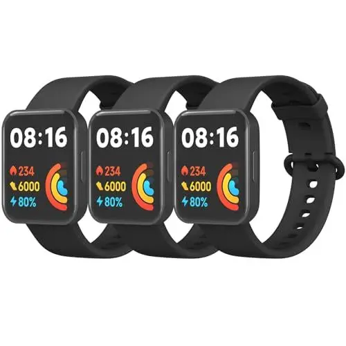 Produktbild: Tobfit Armband für Xiaomi Mi Watch 2 Lite/Redmi Watch 2 - Silikon Ersatzarmbänder 3er-Pack für Damen und Herren (Schwarz)