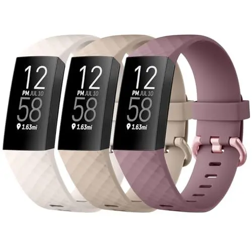 Produktbild: Tobfit für Fitbit Charge 4 Armband Fitbit Charge 3 Armband Damen Herren,Silikon Sport Weiches Verstellbare 3Stück Ersatzarmbänder für Fitbit Charge 4 SE/Charge 3 SE(L,Starlight/Milchtee/Violett)