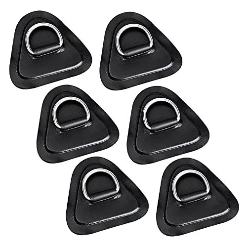 Produktbild: TOBWOLF 6er-Pack 3,54 Zoll / 9 cm D-Ring-Aufnäher für Schlauchboote, Kajaks, Schlauchboote, SUP, dreieckiger D-Ring, PVC-Aufnäher, Stand-Up-Paddleboard, Kanu, Rafting-Zubehör, ohne Kleber – Schwarz