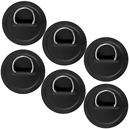 Produktbild: TOBWOLF 6er-Pack 4,33 Zoll / 11 cm Edelstahl-D-Ring-Patch für Schlauchboote, Kajaks, Beiboote, SUP, kreisförmiger D-Ring, PVC-Patch, Stand-Up-Paddleboard, Kanu, Rafting-Zubehör, ohne Kleber – Schwarz