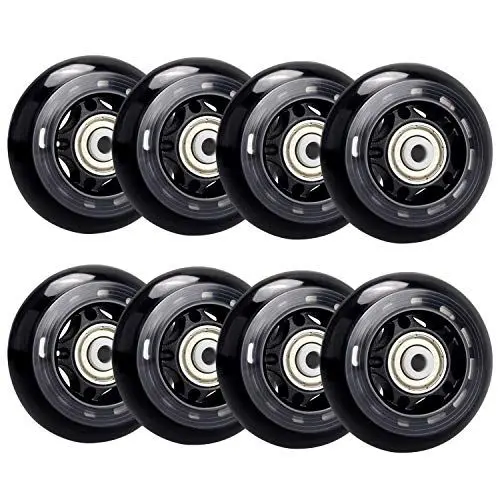 Produktbild: TOBWOLF 8er-Pack 64 mm 82A Ersatzräder für Indoor-Inline-Skates, Indoor-Skating-Räder mit ABEC-7-Lagern, Gepäckräder, Stützräder für Scooter – Schwarz