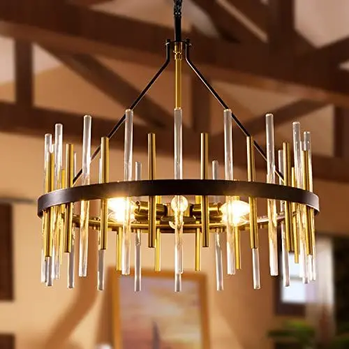 Produktbild: TOCHIC Modern Kristall Pendelleuchte Schwarz und Gold Kronleuchter,60cm Rund Hängeleuchte Kristall Leuchte,Häengelampe für Küche, Foyer, Schlafzimmer, Restaurant
