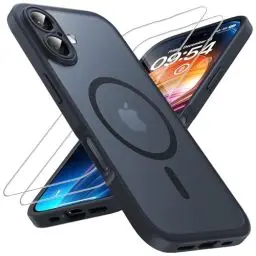 Produktbild: TOCOL 3 in 1 für iPhone 16 Hülle für Magsafe, mit 2 Schutzglas, Vollständiger Kameraschutz Stoßfest Kratzfest Magnetisch Handyhülle für iPhone 16 Case, Schwarz