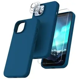 Produktbild: TOCOL 5 in 1 für iPhone 14 Hülle, mit 2 Stück Schutzglas + 2 Stück Kameraschutz, Flüssig Silikon Handyhülle Stoßfest rutschfest Schutzhülle für iPhone 14 6,1