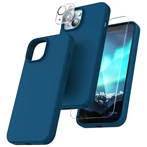 Produktbild: TOCOL 5 in 1 für iPhone 14 Hülle, mit 2 Stück Schutzglas + 2 Stück Kameraschutz, Flüssig Silikon Handyhülle Stoßfest rutschfest Schutzhülle für iPhone 14 6,1