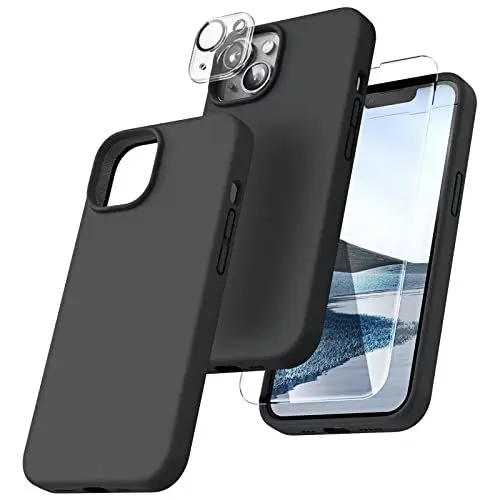 Produktbild: TOCOL 5 in 1 für iPhone 14 Hülle, mit 2 Stück Schutzglas + 2 Stück Kameraschutz, Flüssig Silikon Handyhülle Stoßfest rutschfest Schutzhülle für iPhone 14 6,1
